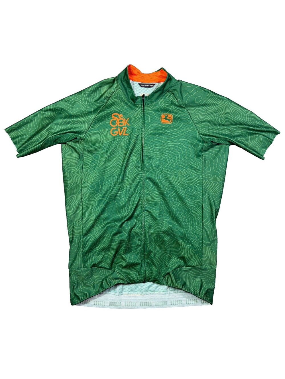 Giordana Mens L Green Gravel Cycling Jersey Gorpcore Topographic Full Zip Italy